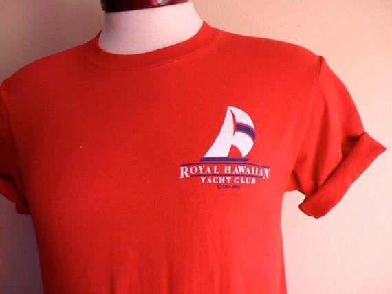 Red White Blue Sail Logo - Vintage 80s Royal Hawaiian Yacht Club Red Crew Neck Graphic T Shirt