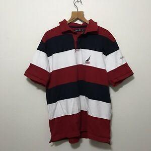 Red White Blue Sail Logo - Vintage 90s Nautica Spell Out Striped Color Block Cotton XL Red