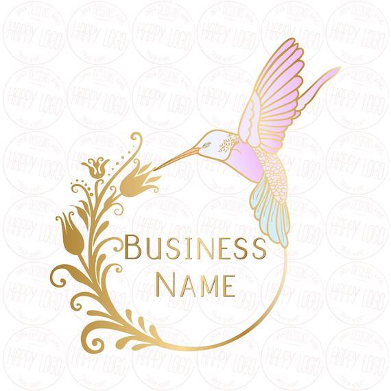 Hummingbird Logo - DIGITAL Custom logo design hummingbird gold pink logo gold | Etsy