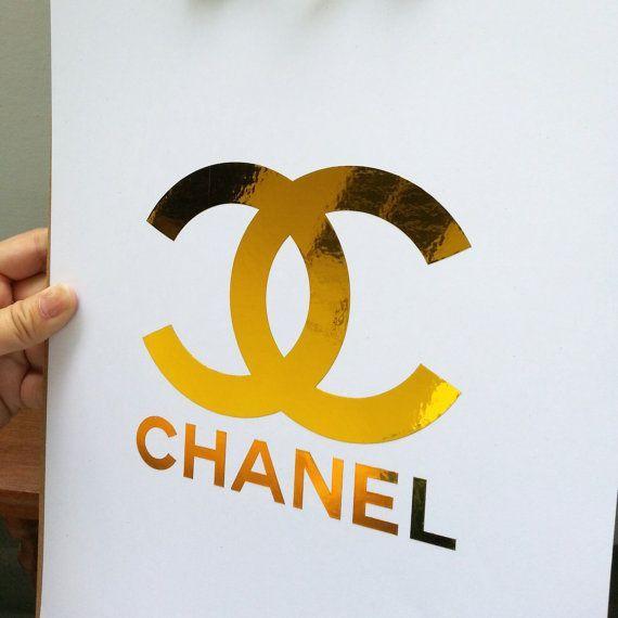 Coco Chanel Gold Logo - CHANEL Gold Foil CC Monogram Logo Art Print Chanel Gold Foil