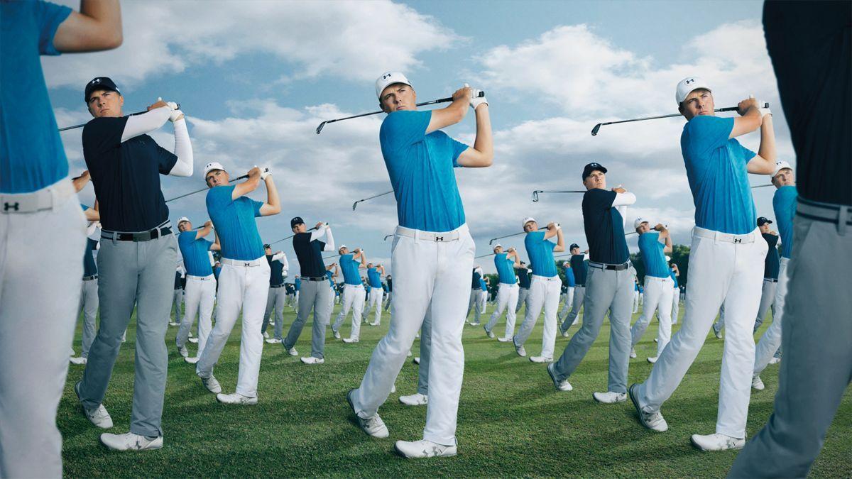Golfer in Blue Box Logo - Jordan Spieth Golf Shirts & Golf Hats