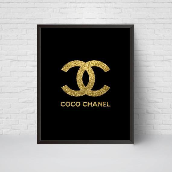 Gold Glitter Chanel Logo - Coco Chanel Logo Print Gold Glitter Chanel Wall Art | Etsy