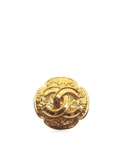 Coco Chanel Gold Logo - Authentic CHANEL Gold Plated 95 A Coco Logo Round Pins Brooch ...