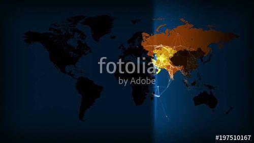 Dark Blue Internet Globe Logo - Loop animation of an illuminated world map. A network of lines ...
