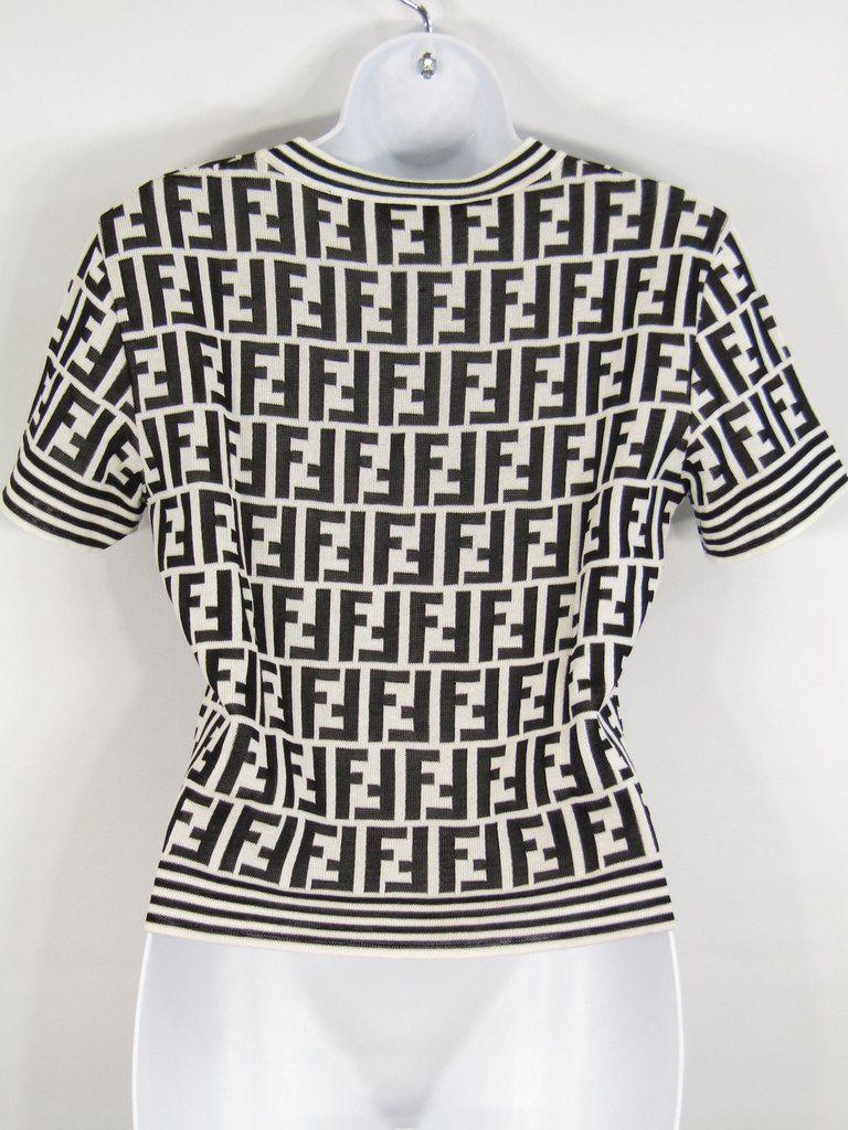 Women Fendi Shirt Logo - FENDI Women Black White Iconic Logo FF Pattern Blouse Top Shirt 44
