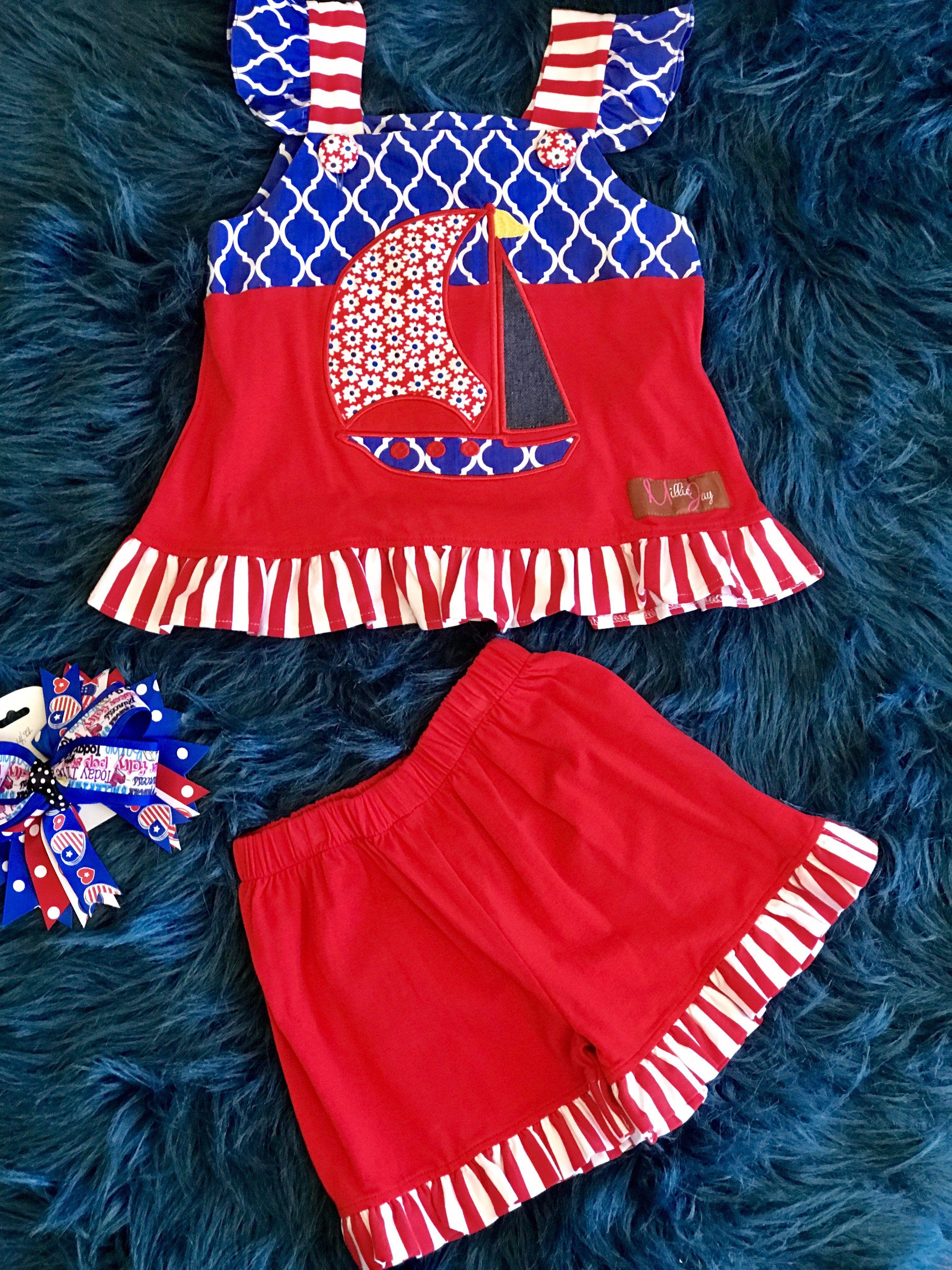 Red White Blue Sail Logo - Millie Jay Summer Fun Red/White/Blue Sail Boat Shorts Set