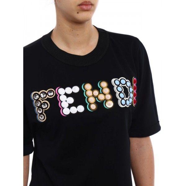 Women Fendi Shirt Logo - Fendi Studded logo applique T-shirt Women's T-shirts JpBYDIol