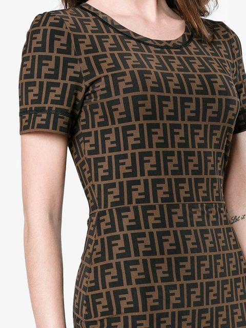 Women Fendi Shirt Logo - Fendi logo fitted midi dress F118W BROWN Lining Composition:Spandex ...