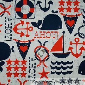 Red White Blue Sail Logo - BonEful Fabric FQ Cotton Quilt White Red Blue Sail Boat Rope Star ...