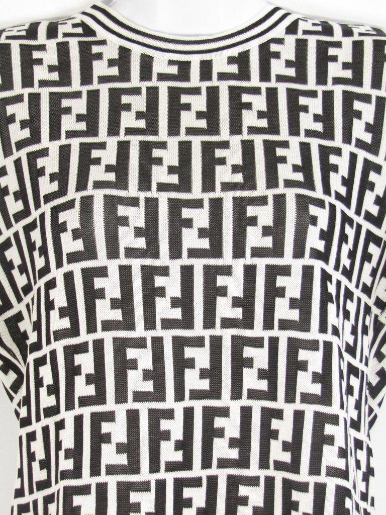 Women Fendi Shirt Logo - FENDI Women Black White Iconic Logo FF Pattern Blouse Top Shirt 44