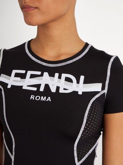 Women Fendi Shirt Logo - Fendi Logo-print Short-sleeved Performance T-shirt Black Womens ...