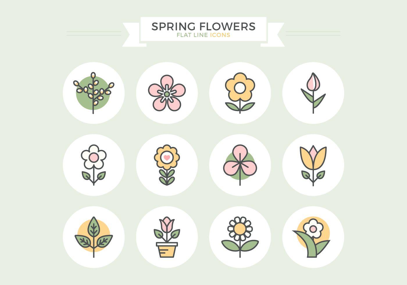Pink Flower with Yellow Outline Logo - Spring Flowers Flat Line Icons Vector Graphic — catkins, outline ...