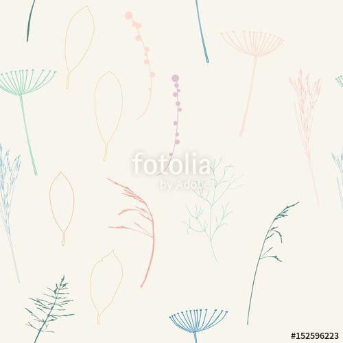 Pink Flower with Yellow Outline Logo - Vector floral seamless pattern with grass, dill flowers, stylized ...