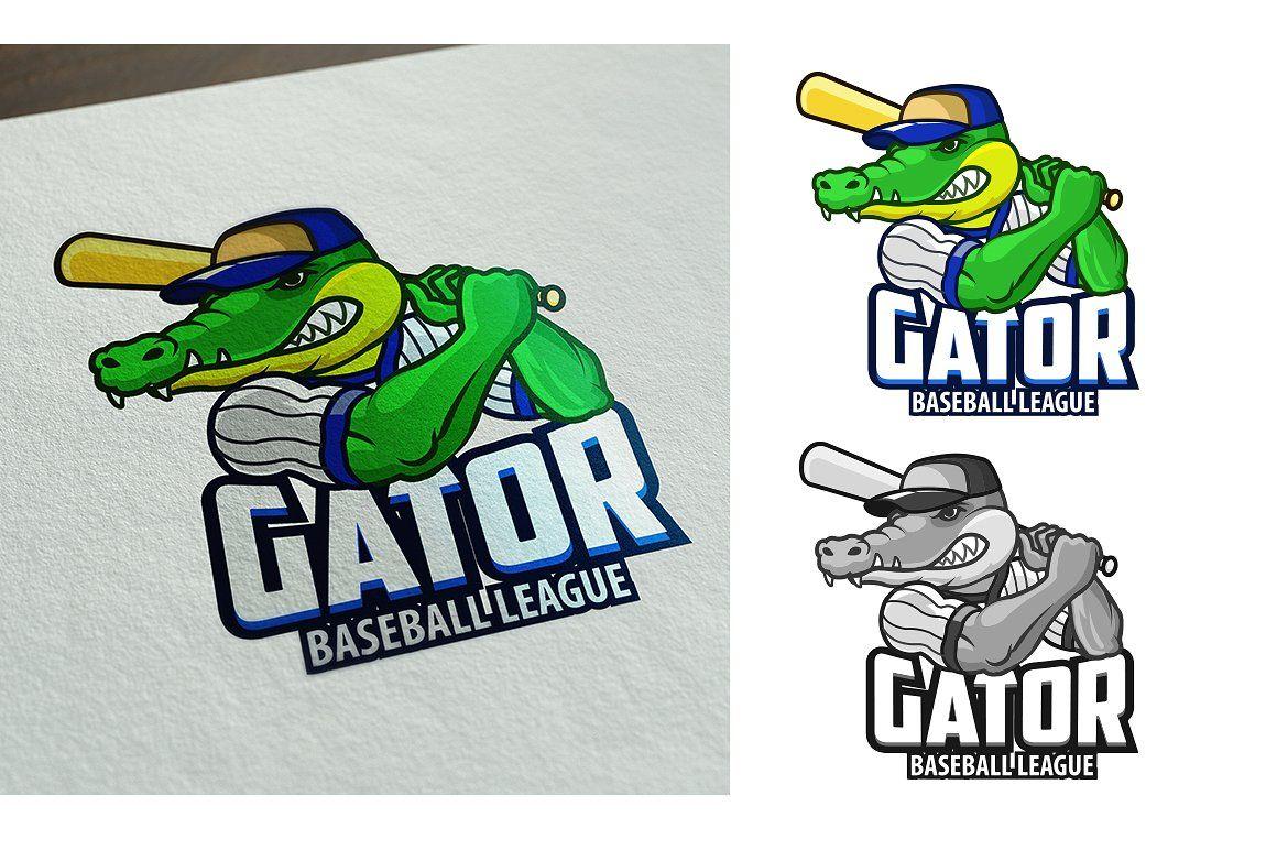 Gator Baseball Logo - BASEBALL GATOR CARTOON LOGO ~ Illustrations ~ Creative Market