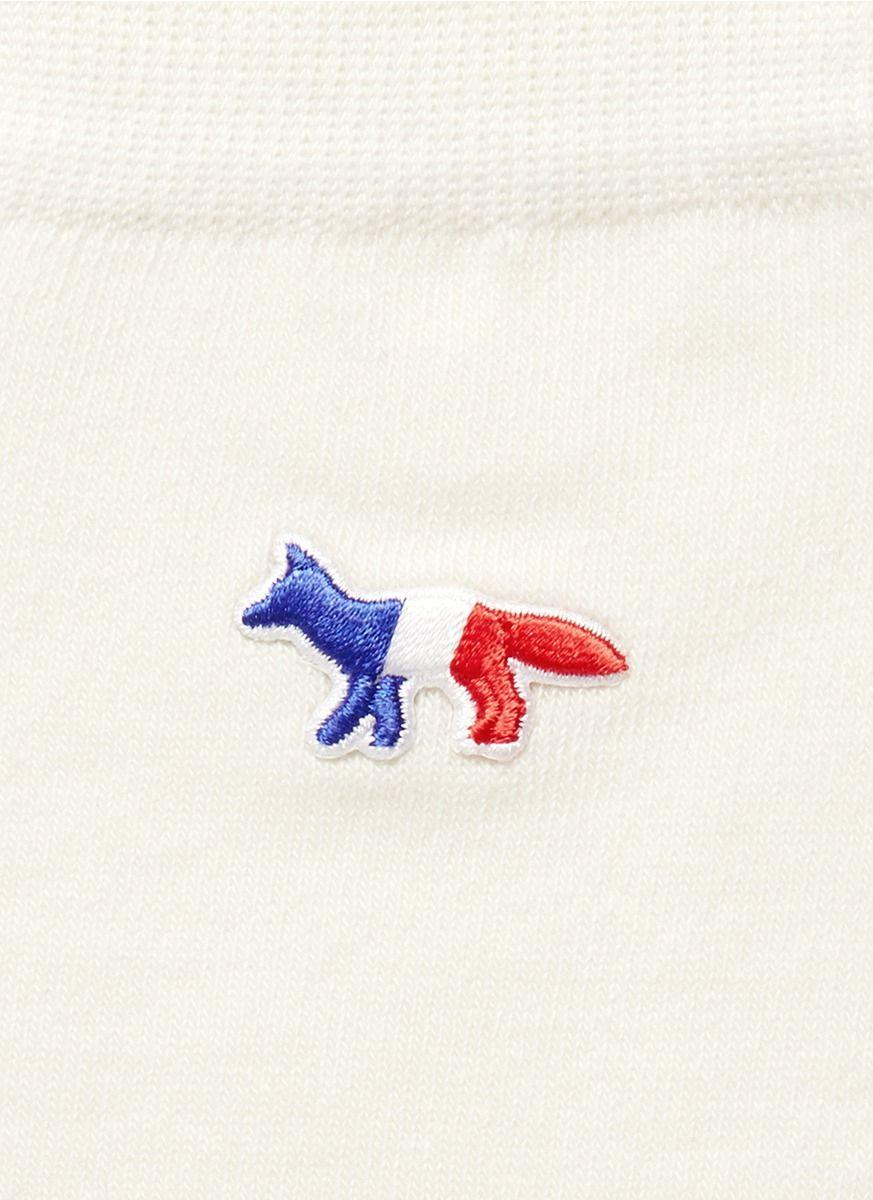 Red White Blue Fox Logo - Maison Kitsuné Fox Logo Appliqué Cotton Socks in White for Men