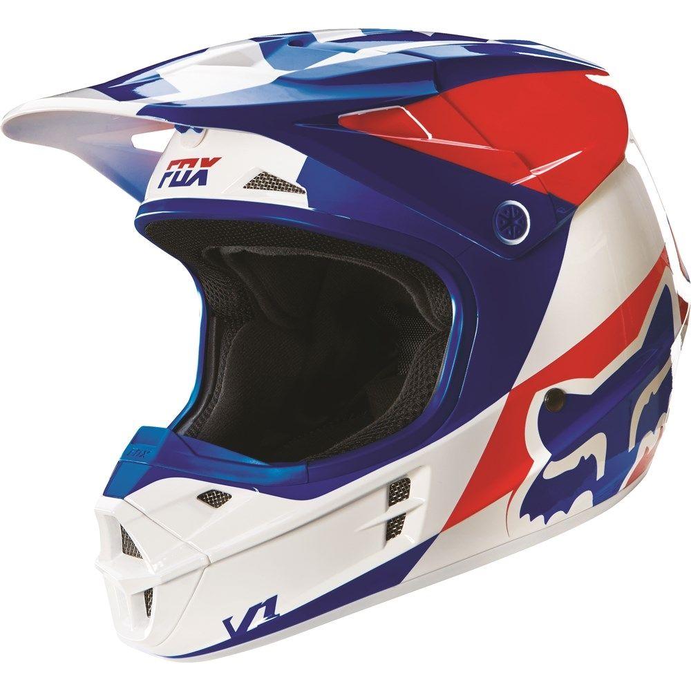 Red White Blue Fox Logo - Fox Racing 2016 V1 Mako Helmet Blue/White available at Motocross Giant