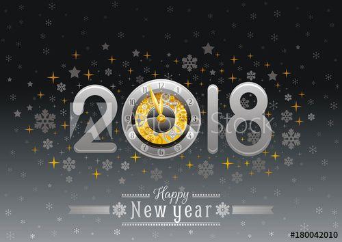 Golden Swirls Logo - Happy new year 2018 silver golden logo icon. Vector poster with ...