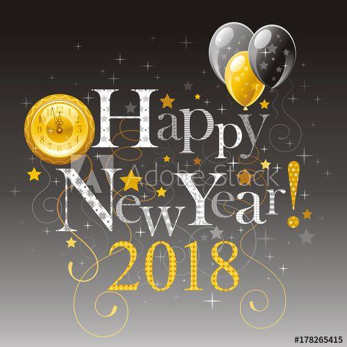 Golden Swirls Logo - Happy new year 2018 silver golden logo icon. Vector poster with ...
