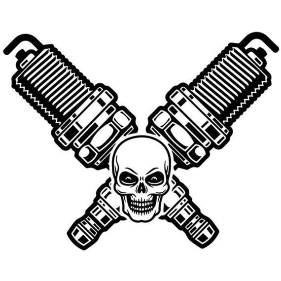 Automotive Mechanic Logo - Mechanic Logo 72 Skull Spark Plugs Crossed Motor Engine Auto