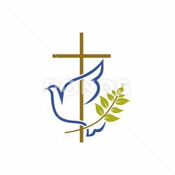 Chritian Logo - Church logo. Christian symbols. Cross, dove and olive branch