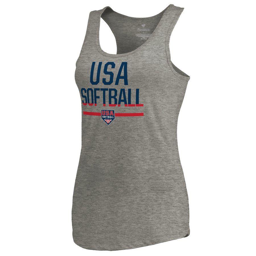 Softball Base Logo - Women's Fanatics Branded Heathered Gray USA Softball Team Base Tri ...