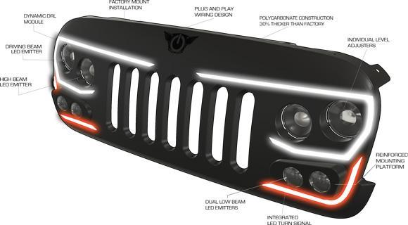 Jeep TJ Grill Logo - ORACLE Lighting VECTOR™ Series Full LED Grill- Jeep Wrangler JK