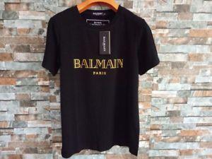 Green Black and Gold Logo - Balmain-Paris Tee Shirt with Gold Logo Printed T-Shirt Black & White ...