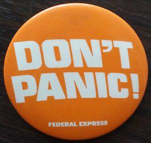 1970s Federal Express Logo - Vintage 1970s Federal Express pin Don't Panic! metal button