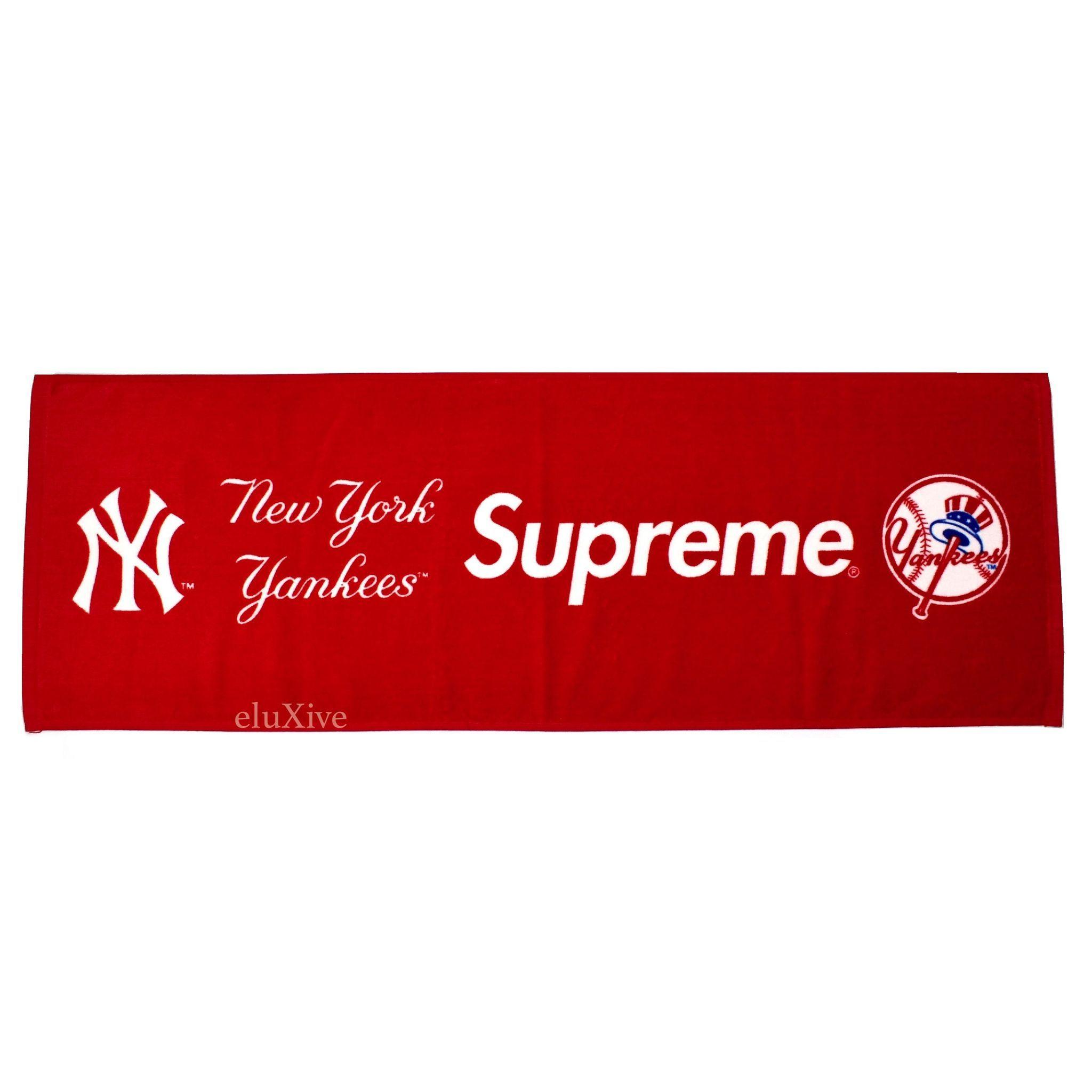 Supreme New York Logo - Supreme - New York Yankees Red Box Logo Cotton Terry Hand Towel ...