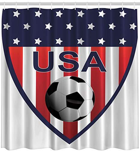 Red White Blue Ball Logo - Ambesonne Soccer Decor USA National Team Ball Lover Goal Stars and ...