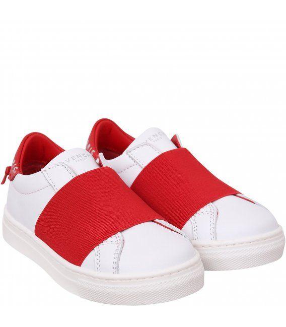 Red and Silver Logo - GIVENCHY KIDS White and red sneaker with silver logo - CoccoleBimbi