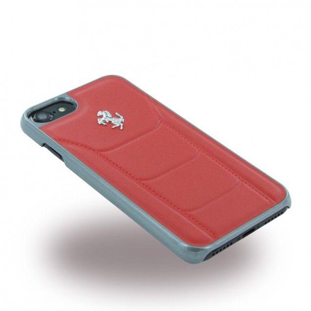 Red and Silver Logo - Ferrari 488 Leather Back Case for iPhone 7-8 Red-Silver Logo