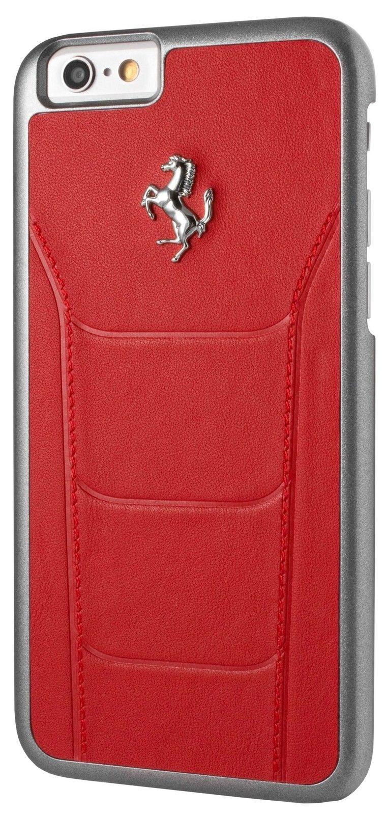Red and Silver Logo - Genuine Leather Ferrari 488 Hard Cover Silver Logo For iPhone 6 6s