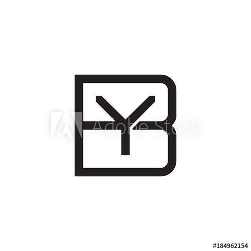 Black Letter B and Y Logo - Initial letter B and Y, BY, YB, overlapping Y inside B, line art ...