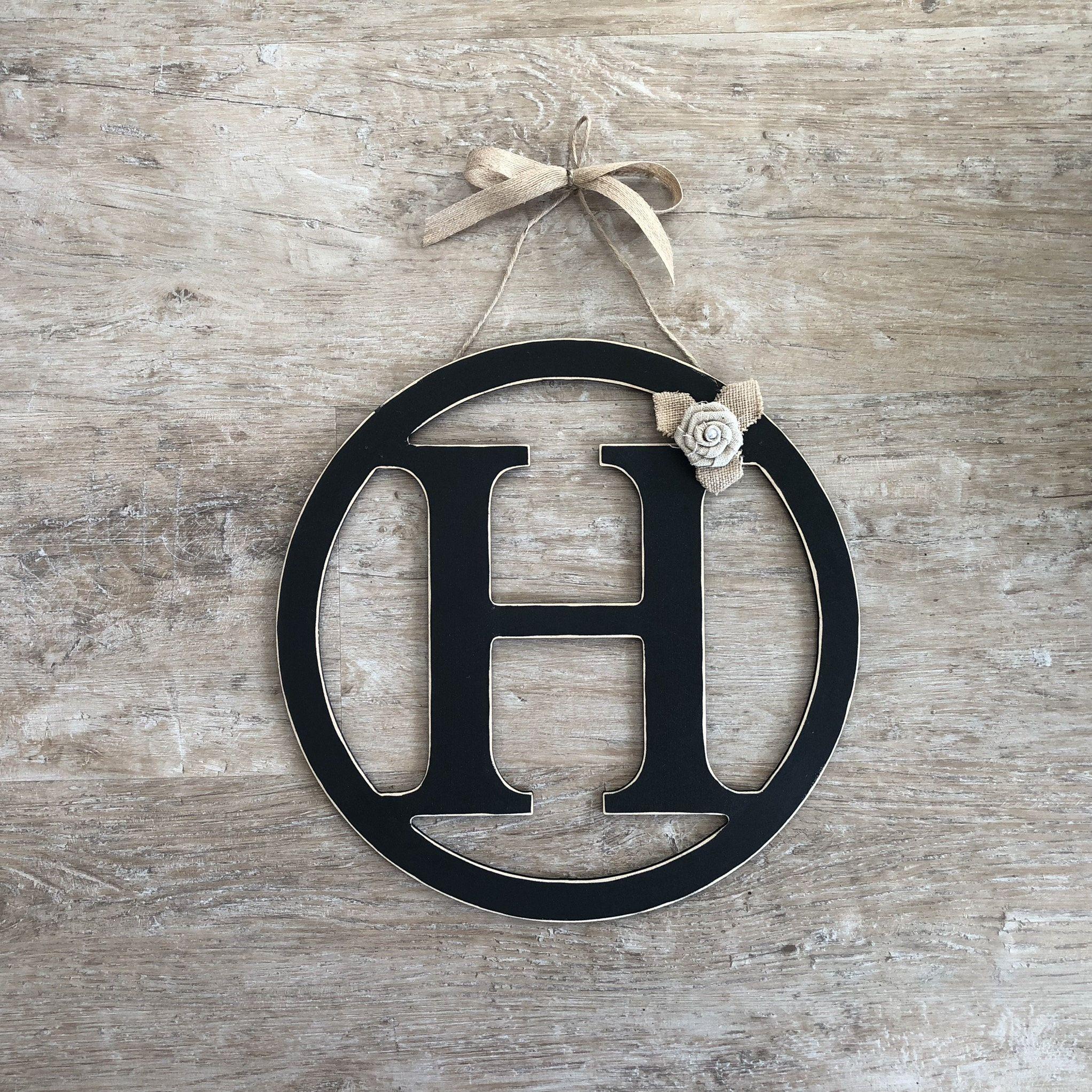 Black Letter B and Y Logo - Rustic Distressed Initial Circle Letters, Rustic Black, Door Hanger, Wall
