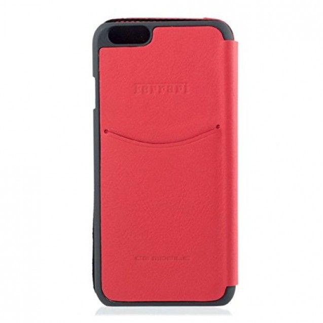 Red and Silver Logo - Ferrari 458 Leather Book Case for iPhone 6-6S Red-Red Stitch Silver Logo
