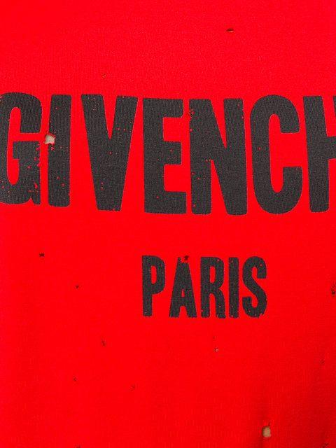 Red Designer Logo - Givenchy Distressed Logo Print T-shirt - Women's Clothing Tops