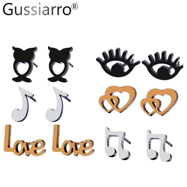Musical Star Logo - Gussiarro 6 Pairs Mixed Styles Surgical Steel Full Star Love Eye ...