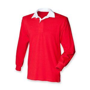 Red No Logo - Plain Cotton CLASSIC RED Long Sleeve Rugby Shirt No Logo