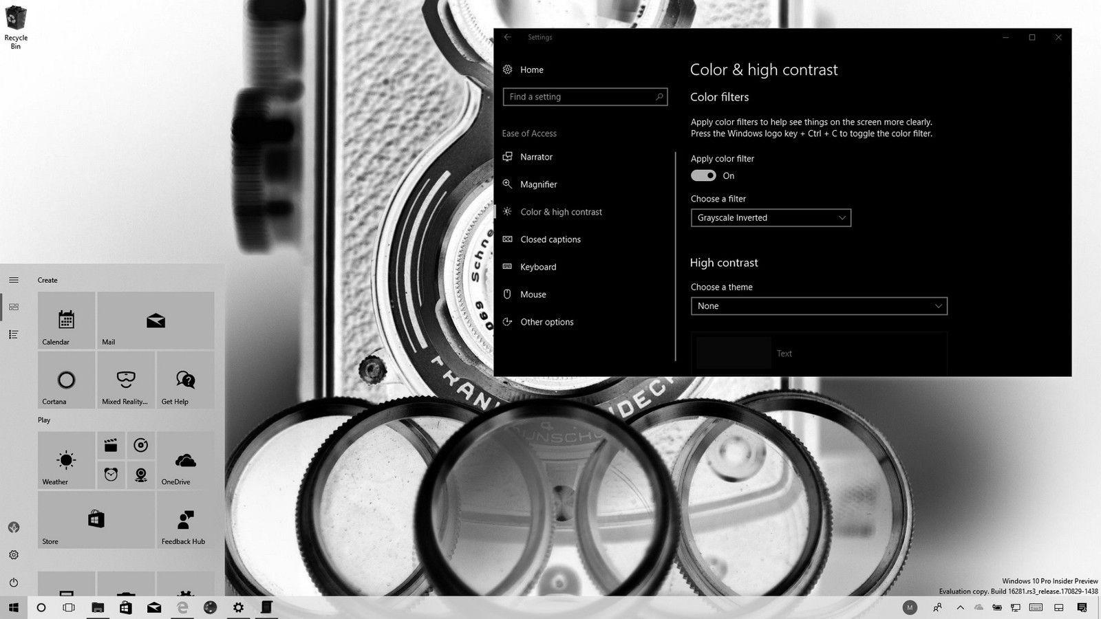 Black and White Windows Logo - How to enable color filters in the Windows 10 Fall Creators Update ...