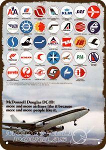 Vintage Airline Logo - 1975 McDONNELL DOUGLAS DC-10 JET Vintage Look Replica Metal Sign ...