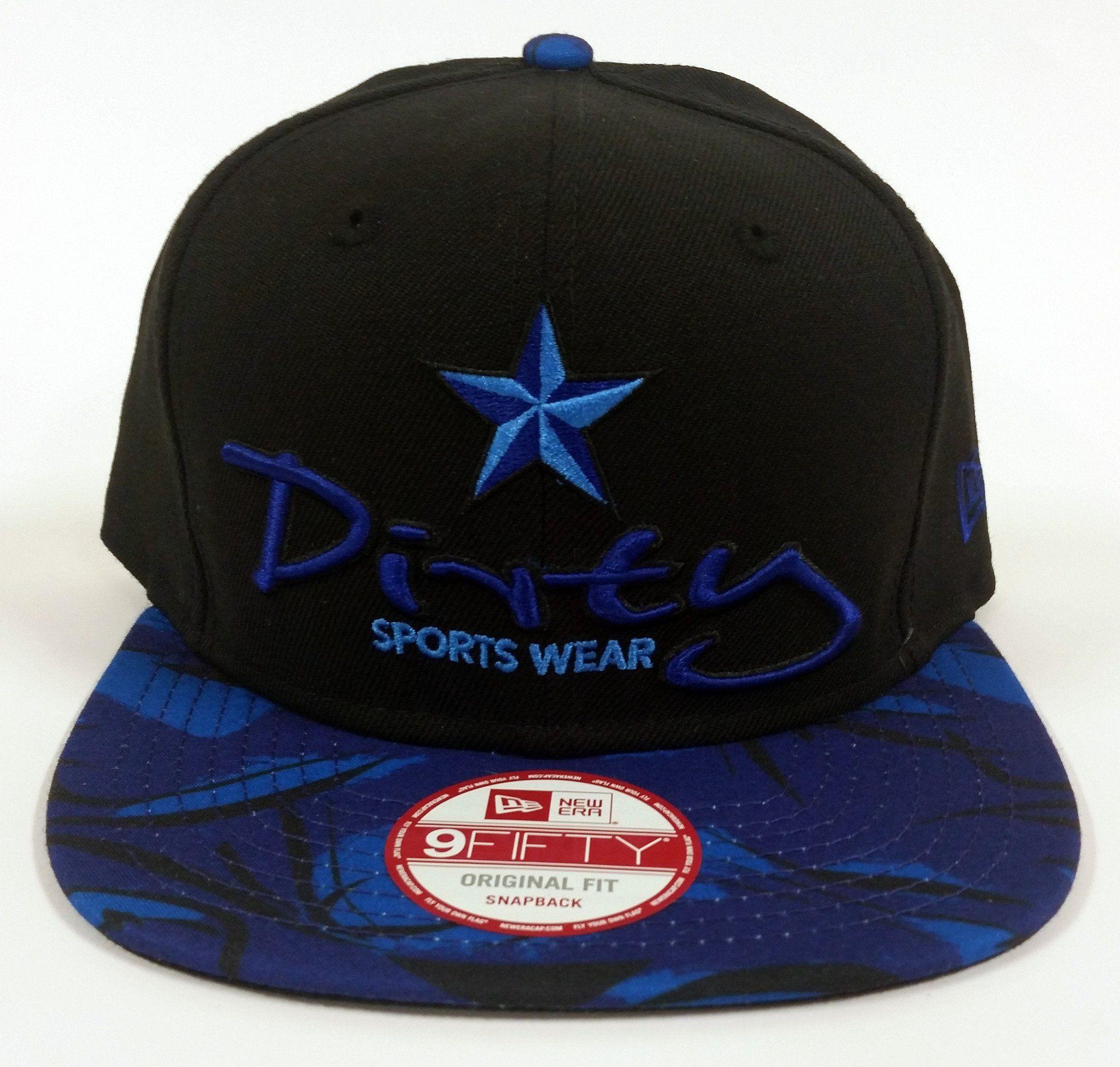 Flat Star Logo - New Era 9FIFTY Snap-Back BLACK Hat - Blue Dirty Star Logo, Flat Blue ...