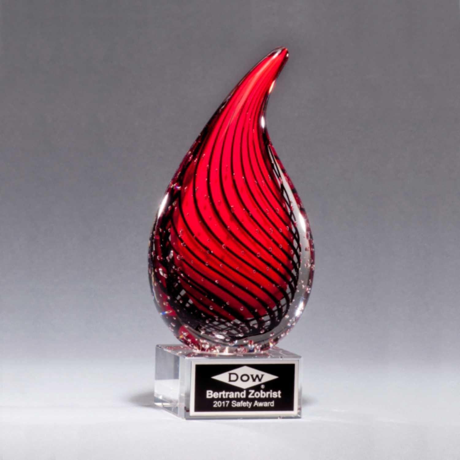 Red Teardrop Logo - Fire Red Teardrop Art Glass Trophy