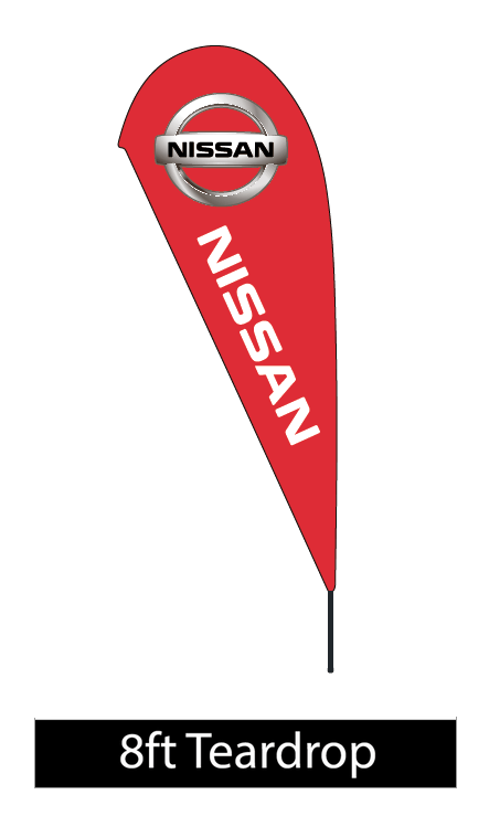 Red Teardrop Logo - NISSAN RED TEARDROP 8FT FLAG KIT FIBERGLASS POLE & SPINNING GROUND SPIKE