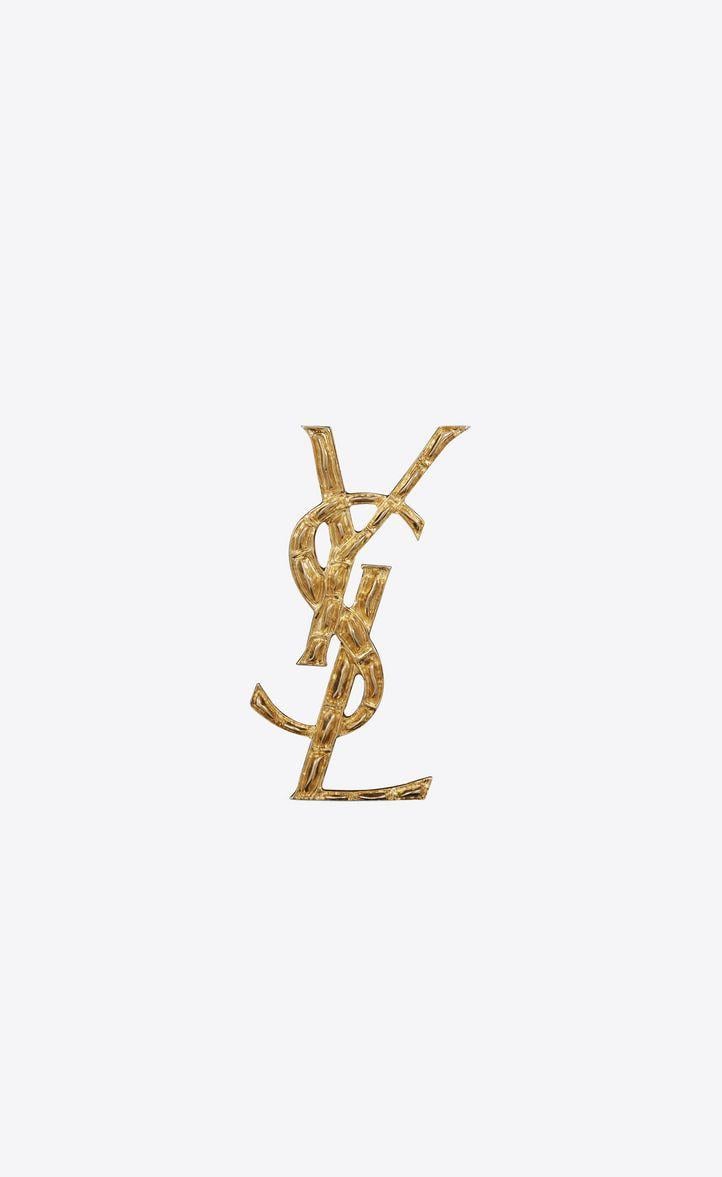 YSL Gold Logo - Saint Laurent Opyum Ysl Crocodile Brooch In Gold Brass