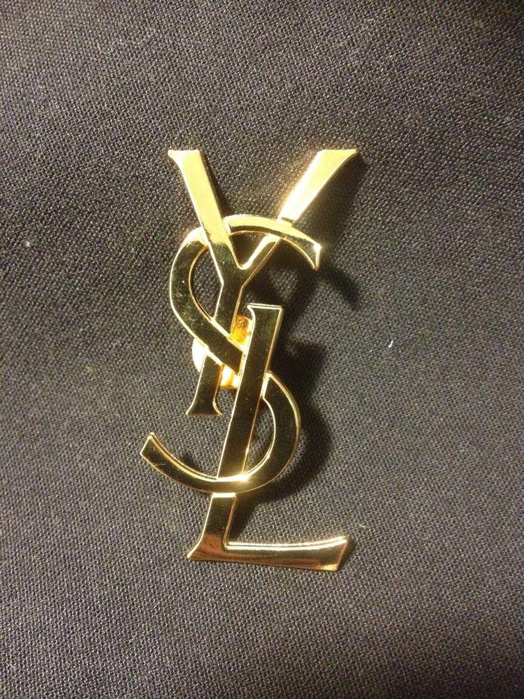 YSL Gold Logo - 2.5 Inch YSL Yves Saint Laurent Logo Pin Brooch in Gold