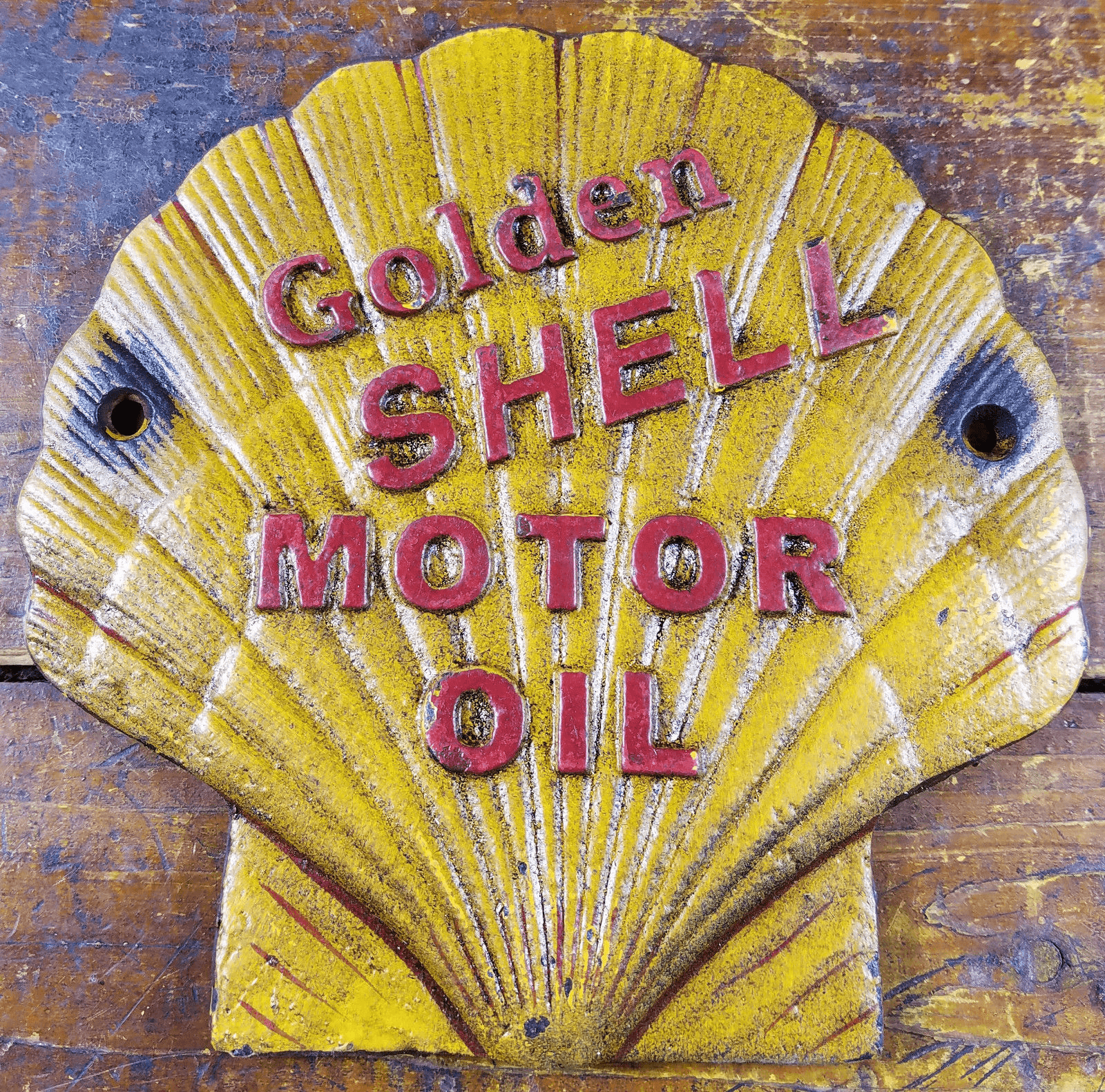 Yellow and Red Clam Logo - Golden Shell Motor Oil Yellow Red Clam Gas Station Cast Iron Pump
