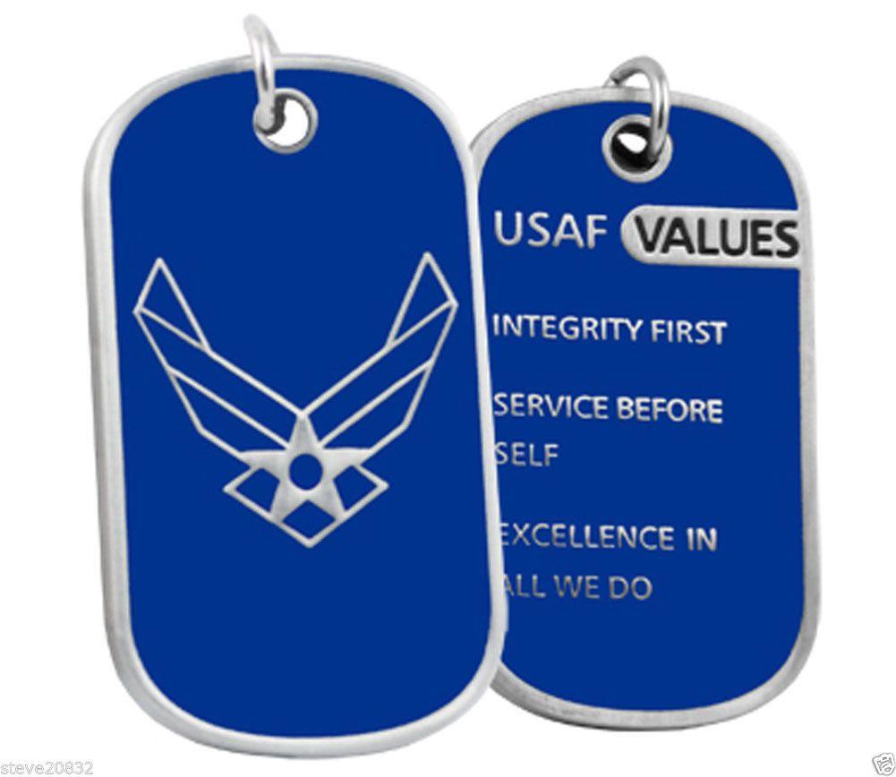 New USAF Logo - NEW USAF U.S. Air Force Core Values Dog Tag w/Keychain. Blue. 2888 ...