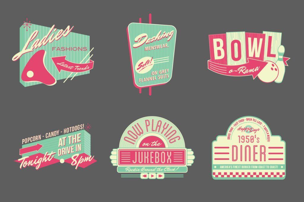 1950s Logo - 1950s Retro Logos and Badges for Photoshop and Illustrator | Game on ...