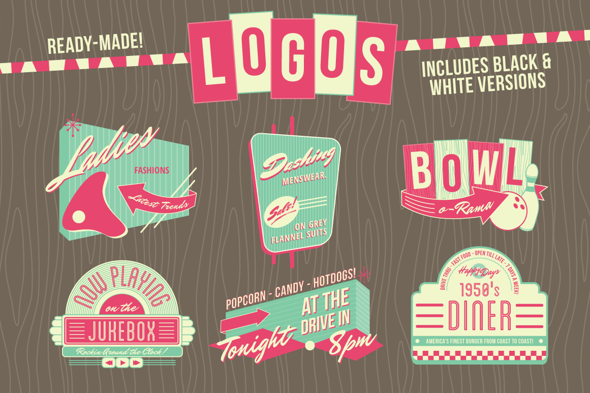 1950s Logo - 1950s Retro Logos and Badges for Photoshop and Illustrator